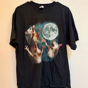 Black T-Shirt with Opossum and Moon Design